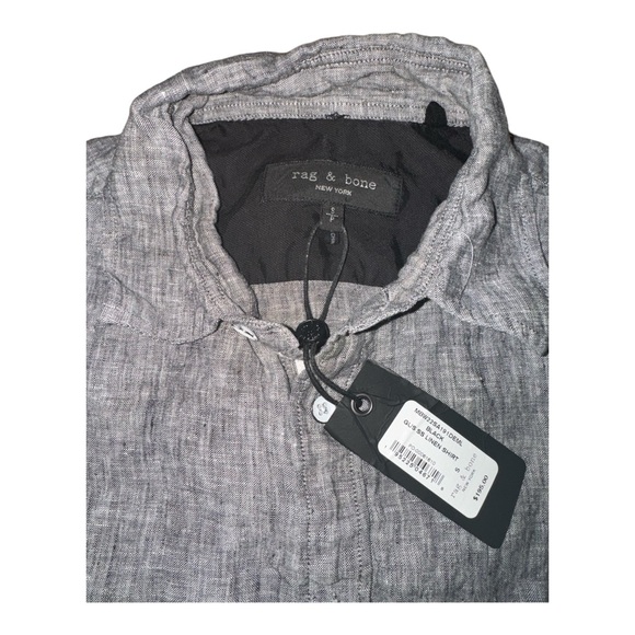 🔥 $195 rag & bone New York Gus S/S Linen Button Down Shirt Black / Grey Sz S 🔥 - Picture 6 of 11